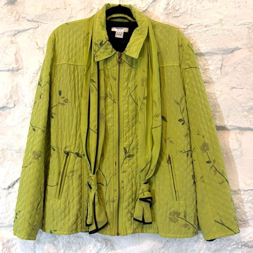 Dorman 100% Silk Quilted Jacket Floral Chartreuse Scarf Artsy Lagenlook Coastal